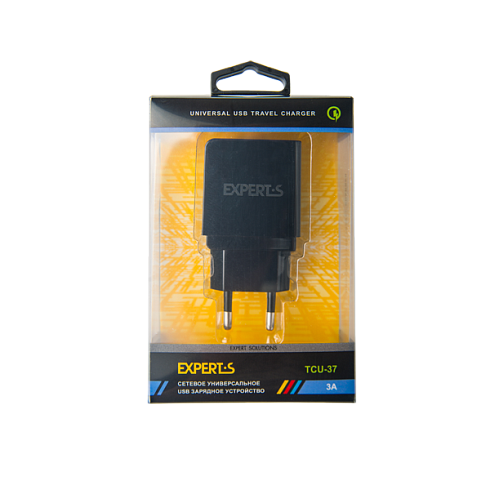 Сетевое универсальное USB зарядное устройство EXPERTS TCU-37, 1хUSB 3.0A, Quick Charge 3.0, черное