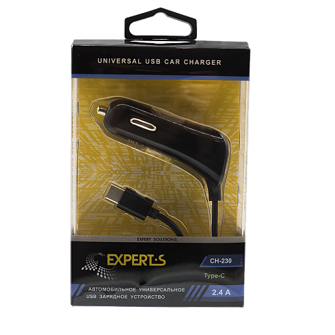 Автомобильное зарядное устройство USB EXPERTS CH-230, черное, 2.4A, 1xUSB -Type С