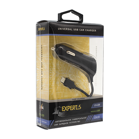 Автомобильное зарядное устройство USB EXPERTS CH-220, черное, 2.4A, 1xUSB - Micro USB
