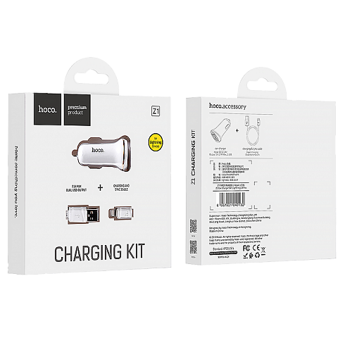Автомобильное зарядное устройство USB HOCO "Z1", с кабелем Lightning