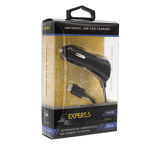 Автомобильное зарядное устройство USB EXPERTS CH-230, черное, 2.4A, 1xUSB -Type С